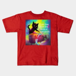 Confidence mantra with cauldron witch cat colorful design Kids T-Shirt